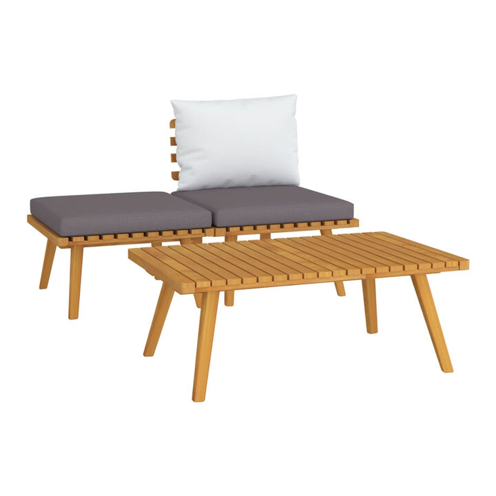 Roma 3pc Modular Outdoor Sofa and Coffee Table Set, Solid Wood, Gray - Benzara