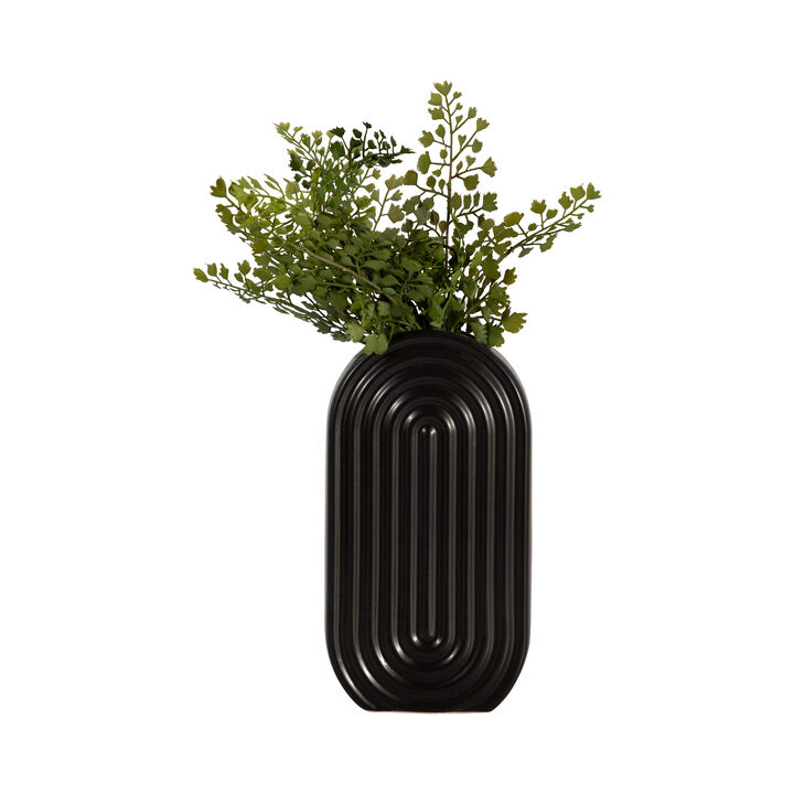 11" Ceramic Oval Ridge Vase, Black