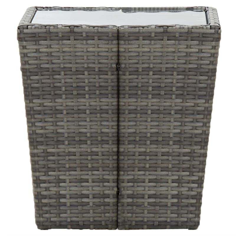 vidaXL Tea Table Gray 16.3"x16.3"x16.9" Poly Rattan and Tempered Glass