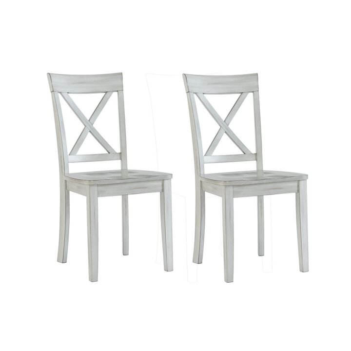 Wooden Dining Chair with X Shaped Back, Set of 2, White-Benzara