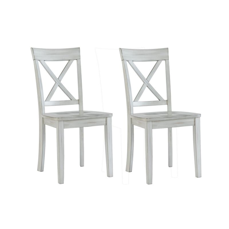 Wooden Dining Chair with X Shaped Back, Set of 2, White-Benzara