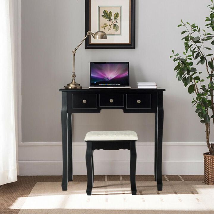 Hivvago 5 Drawers Vanity Table Stool Set with 12-LED Bulbs-Black