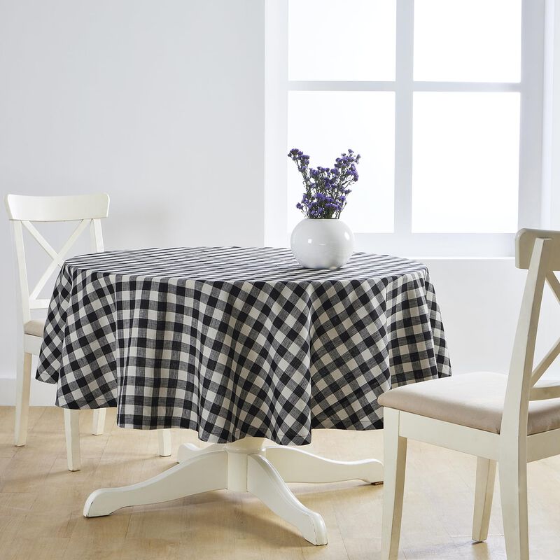Solino Home 100% Pure Linen Round Tablecloth |Morgan Check