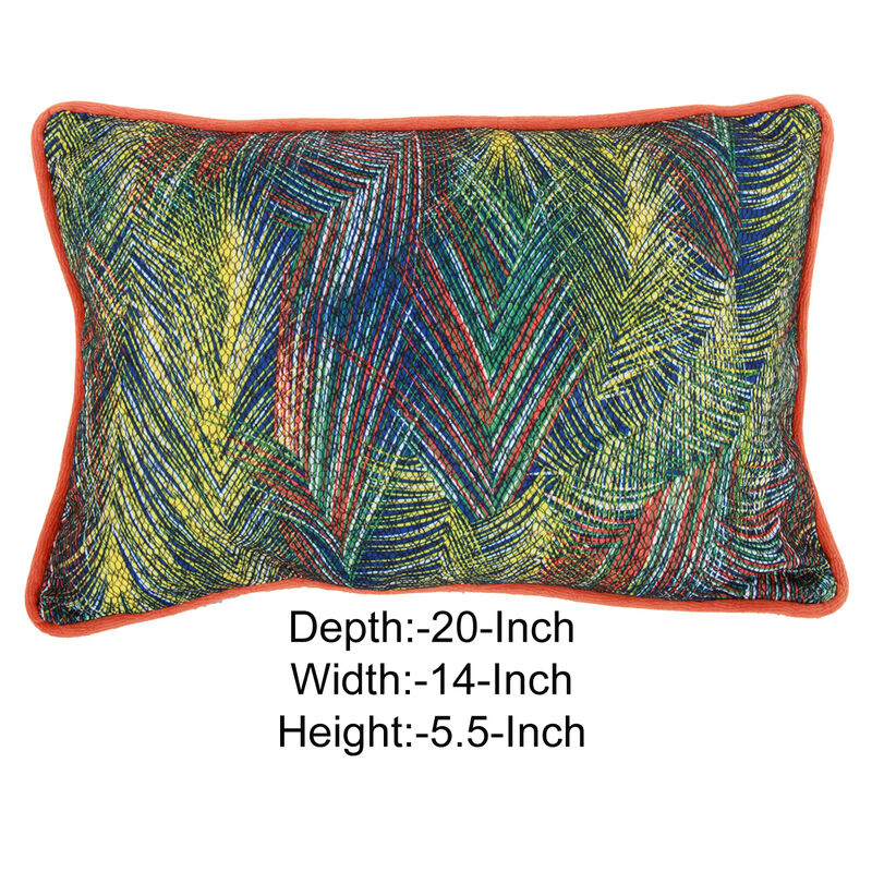 20 X 14 Inch Fabric Pillow with Abstract Art Details, Multicolor-Benzara
