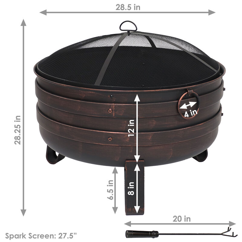 Sunnydaze 24 in Cauldron Fire Pit with Spark Screen and Cover - Bronze