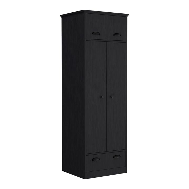 Falkland Armoire with 1 Drawer and 1 Hinged Drawer with Handles -Black