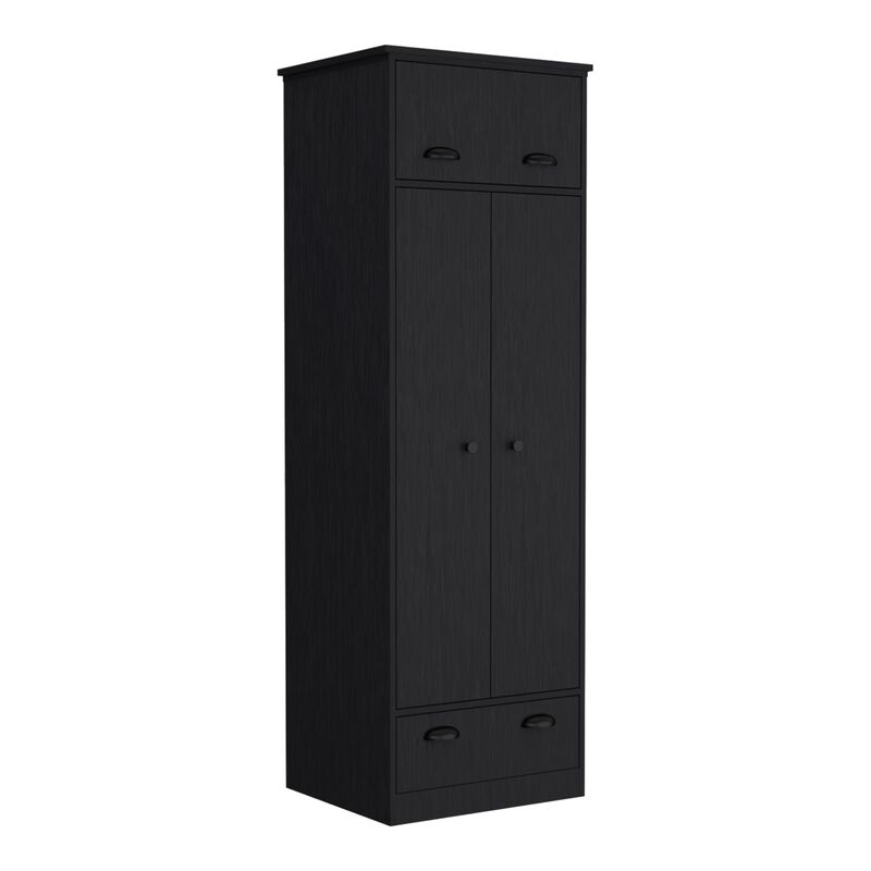 Falkland Armoire with 1 Drawer and 1 Hinged Drawer with Handles -Black