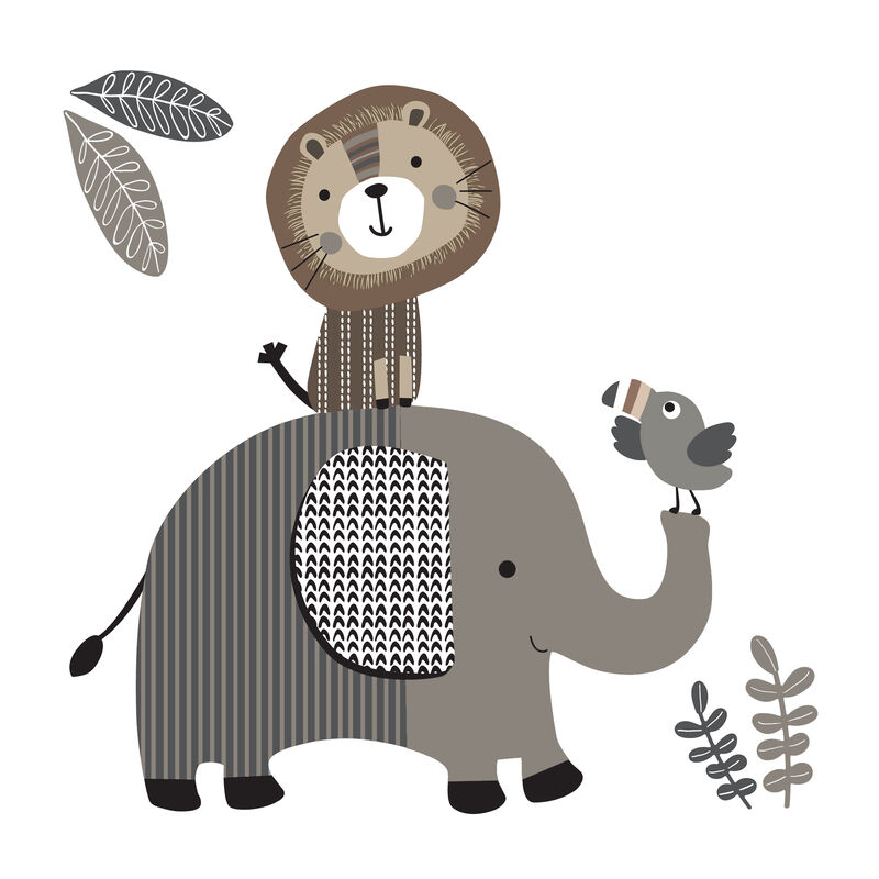Lambs & Ivy Urban Jungle 4-Piece Crib Bedding Set - Gray, Brown, White, Jungle