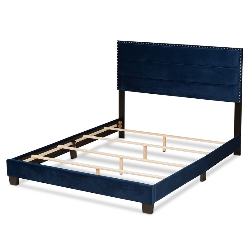 Baxton Studio Tamira Glam Navy Velvet Fabric Upholstered Queen Size Panel Bed