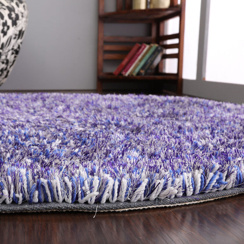 RUGSOTIC CARPETS HAND TUFTED SHAG POLYESTER ECO-FRIENDLY AREA RUGS  - 10'x10', Round, Blue White, Solid Plain Design, High Pile Thick Handmade Anti Skid Area Rugs for Living Room, Bed Room K00111