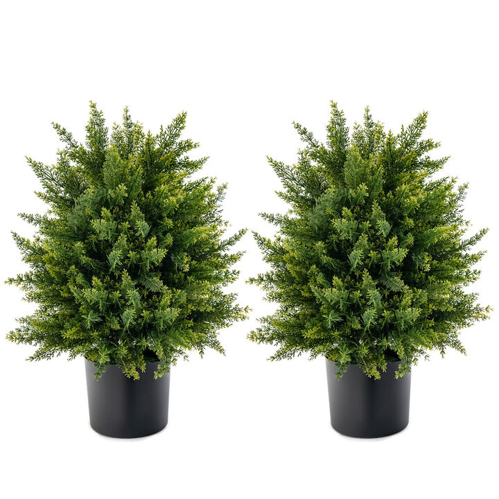 2-Pack Artificial Cedar Topiary Ball Trees in Cement Pots – Stylish Indoor or Outdoor Decor