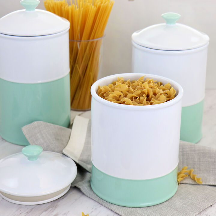 Martha Stewart Stoneware Canister and Lid 3 Piece Set in Blue and White