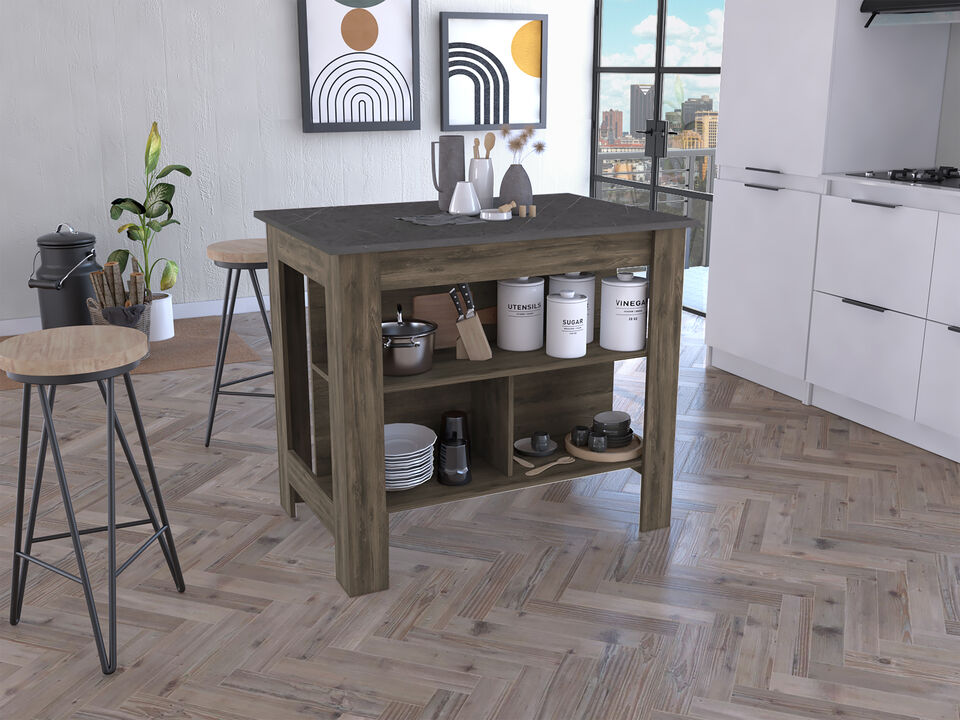 Streamdale Cala Kitchen Island, Four Legs, Three Shelves - Dark Brown Onyx