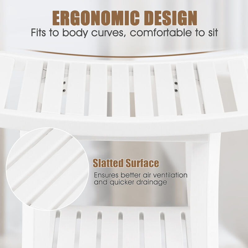 Heavy Duty Waterproof Bath Stool with Curved Seat and Storage Shelf