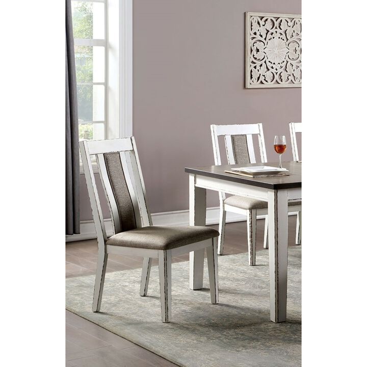 Weathered White Side Chairs Set, Fabric Upholstered
