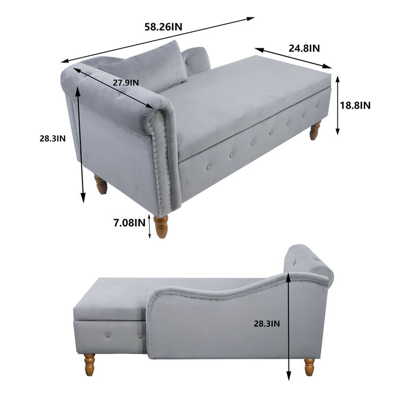 Mondawe Indoor Chaise Lounge, Upholstered Rolled Arm Chaise Sleeper Chair with Nailhead Trim