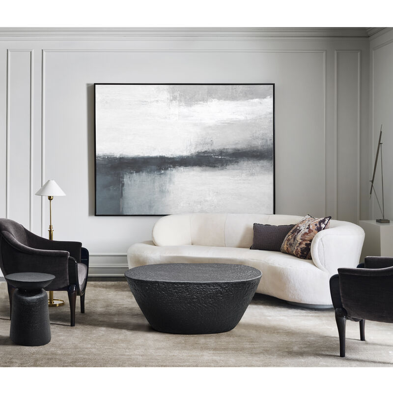 Josi 36 Inch Coffee Table, Handcrafted Hammered Design, Matte Black Sculptural Aluminum Frame - Benzara