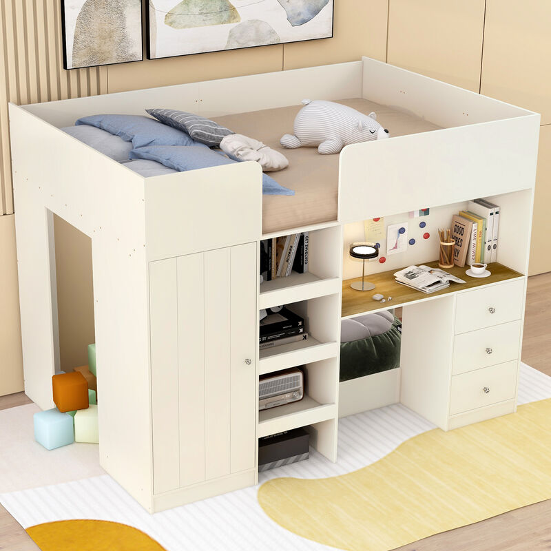 Merax Loft Bed with Wardrobe and Desk