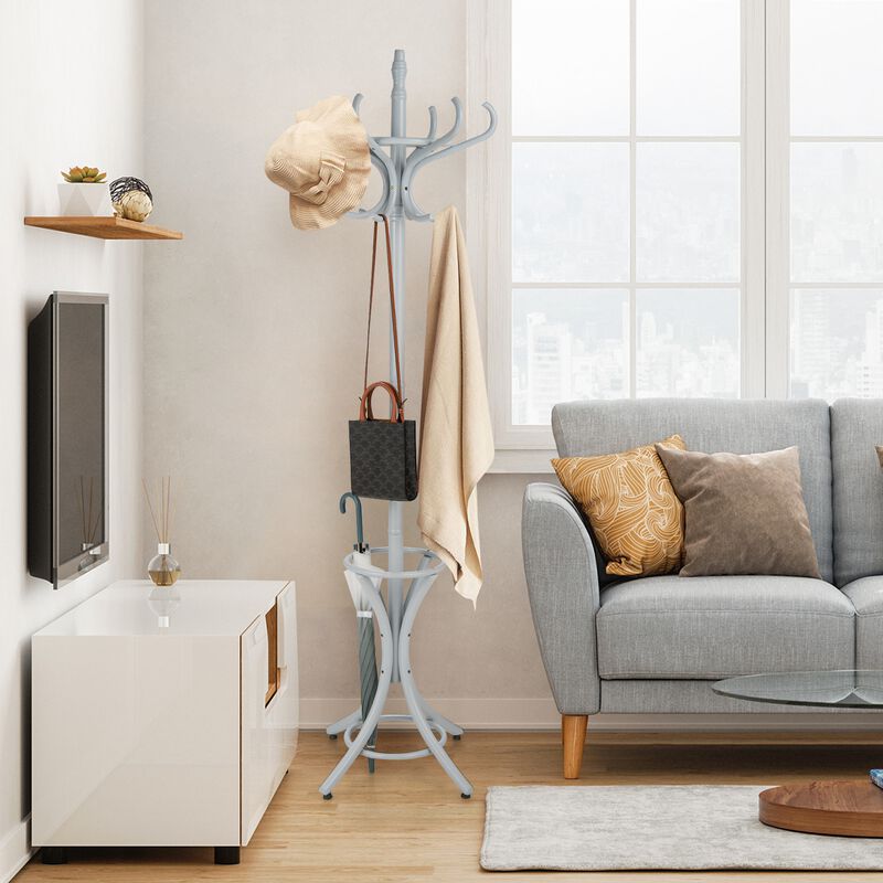 Wood Standing Hat Coat Rack with Umbrella Stand