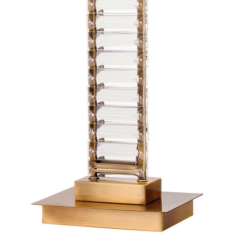 Lizy 24 Inch Tall, Thin Table Lamp, Crystal, LED Metal Frame, Antique Brass - Benzara