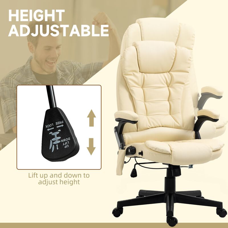 Beige Heated Massage Recliner: 6 Vibration Modes, Ergonomic