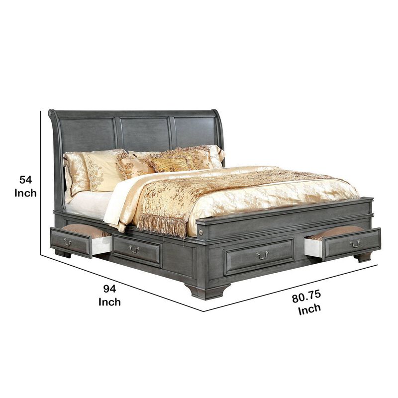 Transitional California King Wooden Bed with Multiple Bottom Drawers, Gray-Benzara