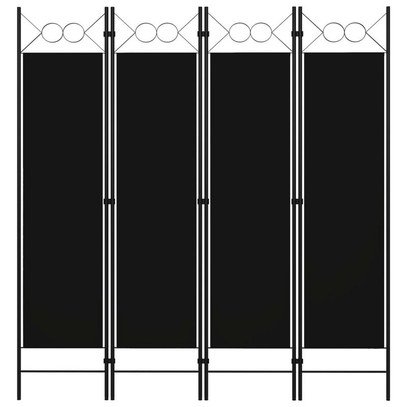 Dina 4 Panel Room Divider Screen, Black Fabric, Iron Frame, 63 Inch - Benzara