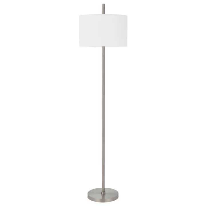 Ano Floor Lamp, Slim Frame, White Drum Shade, Chrome Metal 67 Inch - Benzara