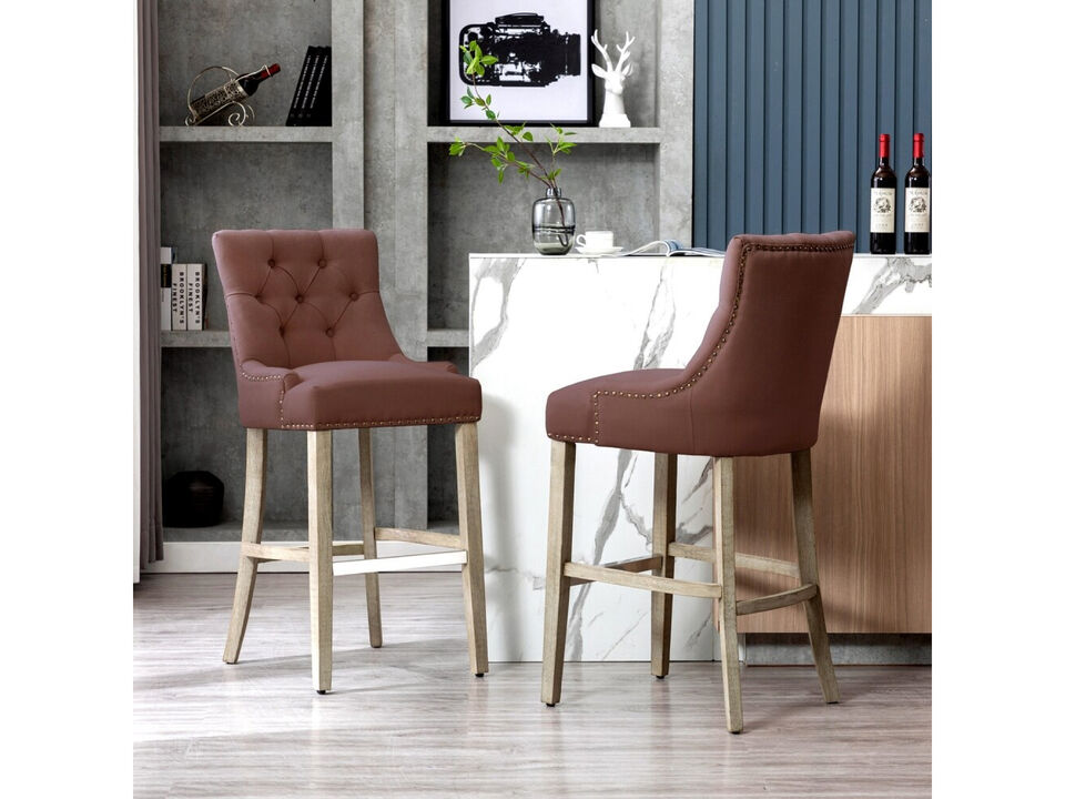 WestinTrends 24" Linen Fabric Tufted Upholstered Counter Stool (Set of 2)