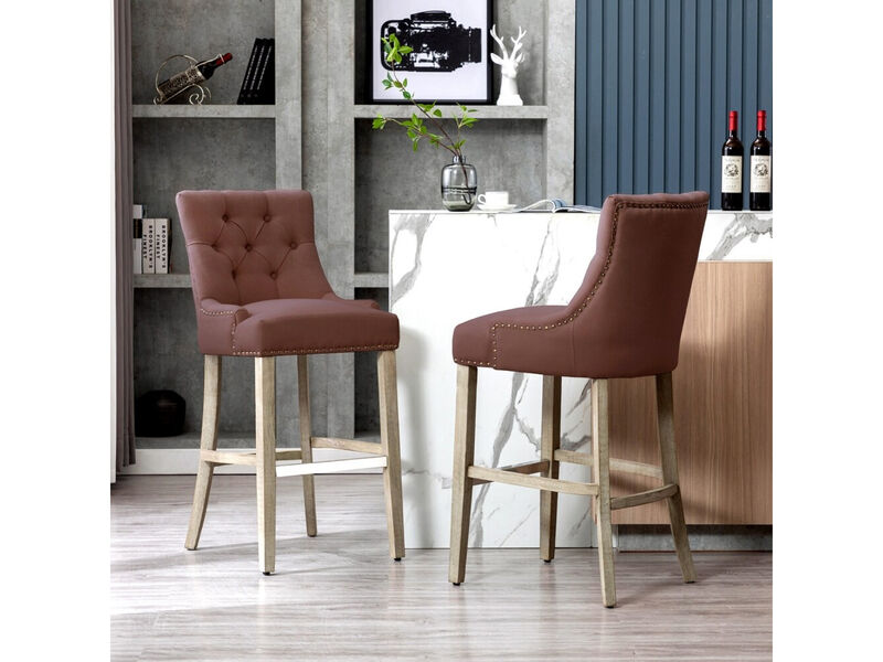 WestinTrends 24" Linen Fabric Tufted Upholstered Counter Stool (Set of 2)