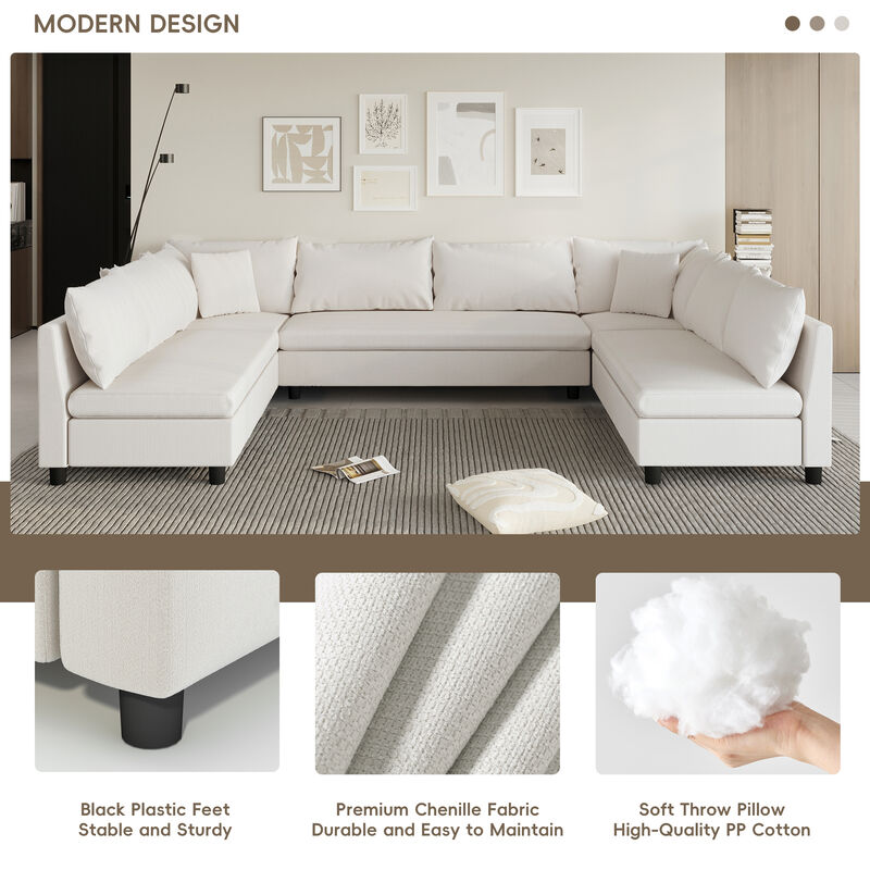 Merax Modular Chenille Sectional Sofa Convertible Sofa for Living Room