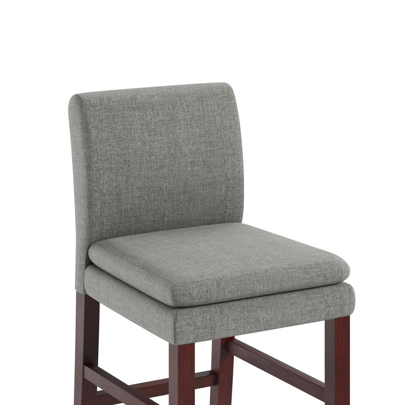 Clive Upholstered High Back Counter Stool with Dark Brown Legs, Gray