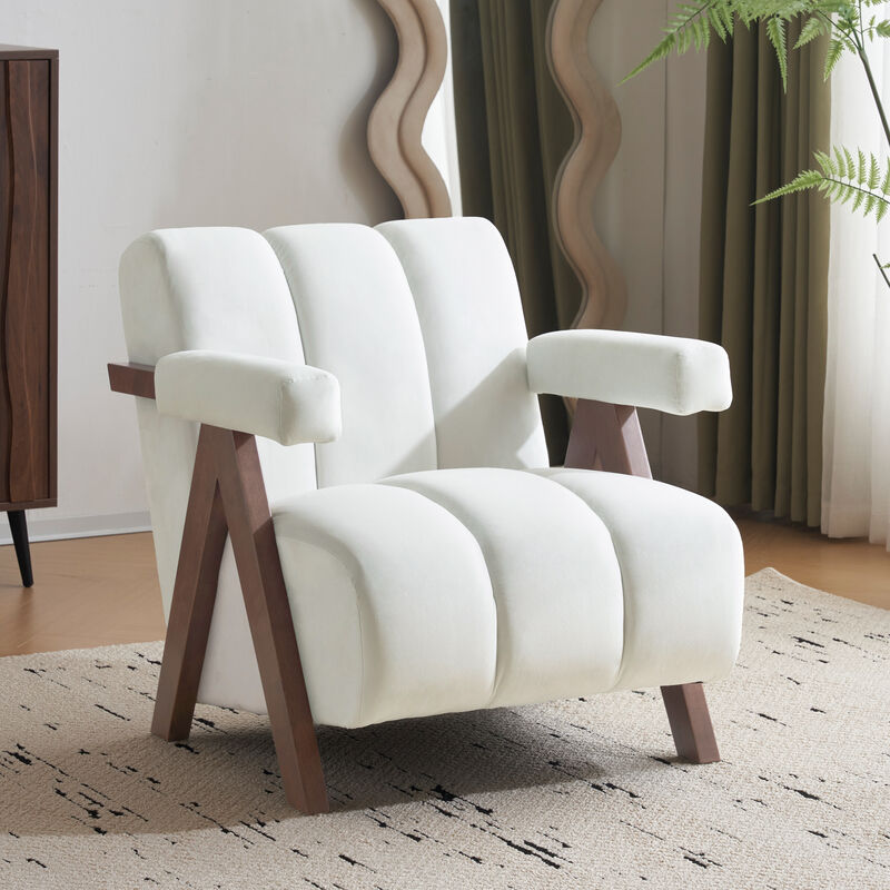 Merax Mid Century Modern Accent Chair with Solid Wood Frame