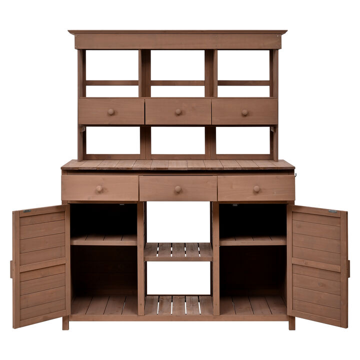Merax Patio Garden Potting Bench Table with Hutch