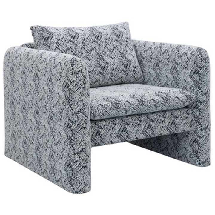 Accent Chair, Geometric Pattern Cushioned Seat, Shelter Arms, White Black -