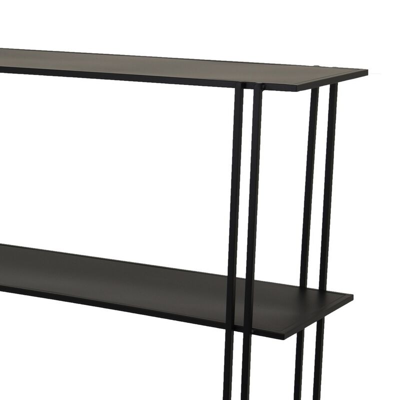 Rasha 3 Tier Storage Rack Rack, Spacious Shelves, Black Metal, 44 Inch - Benzara