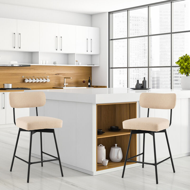 25" 2-Piece Modern Upholstered Bar Stools with Back and Footrests-Beige