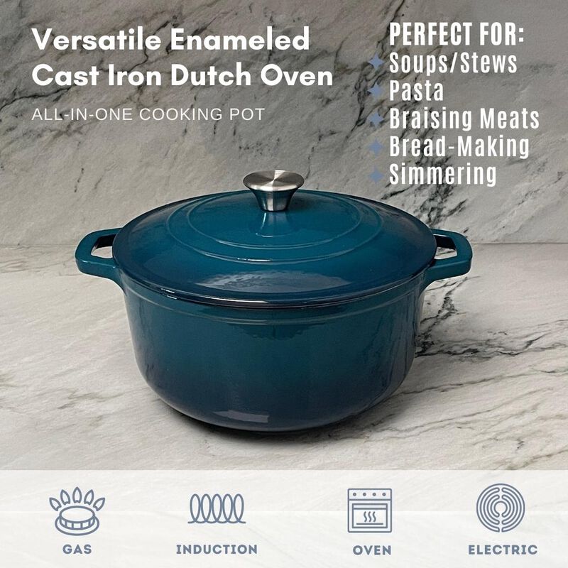 6 Quart Enameled Cast Iron Round Dutch Oven in Blue