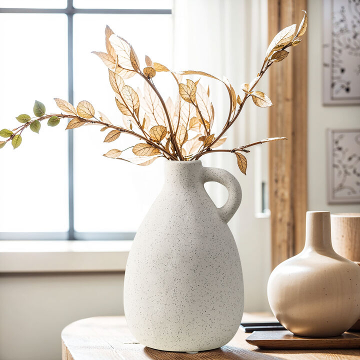 LuxenHome White Ceramic Pitcher Round Vase