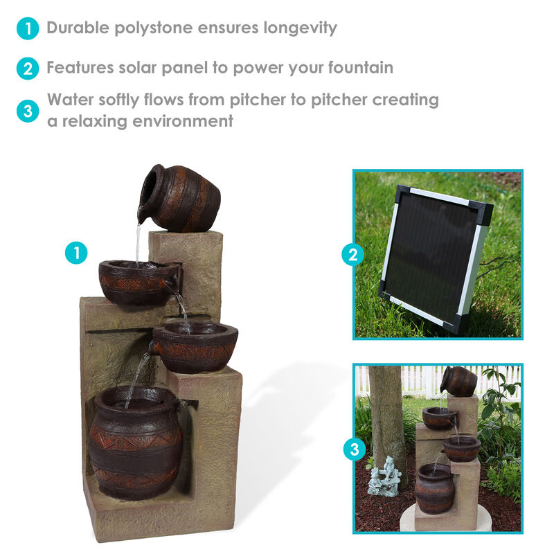 Sunnydaze Cascading Terra Bowl Solar Water Fountain with LED Lights - 30 in