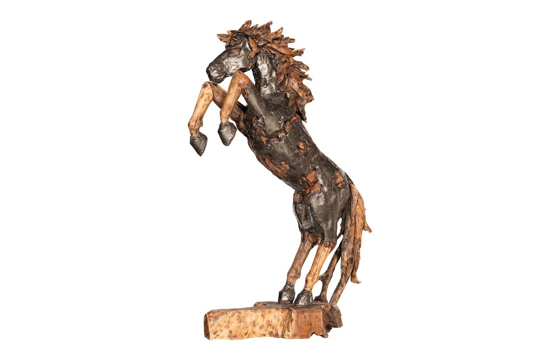 Mustang Rearing Horse Armored Sculpture