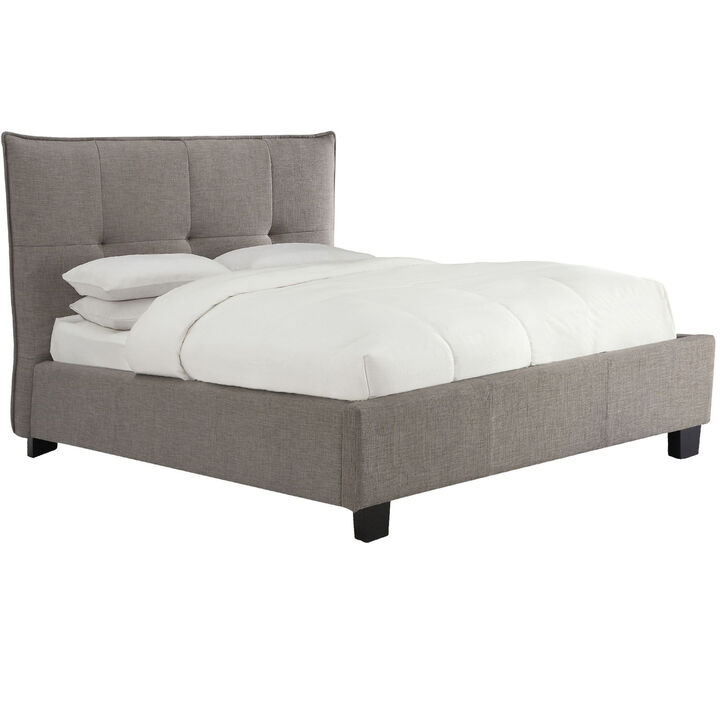 Amy Low Profile Full Bed, Tufted Linen, Wide Storage, Gray - Benzara