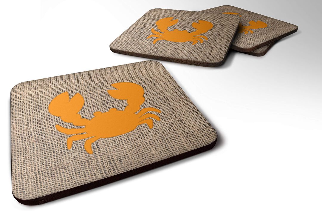 Caroline's Treasures BB1104-BL-OR-FC Crab Burlap and Orange Foam Coasters (Set of 4), 3.5 H x 3.5 W, Multicolor