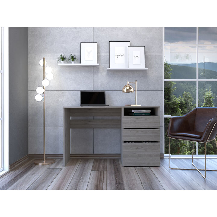 Dublin Three Drawer Computer Desk, One Shelf - Light Gray