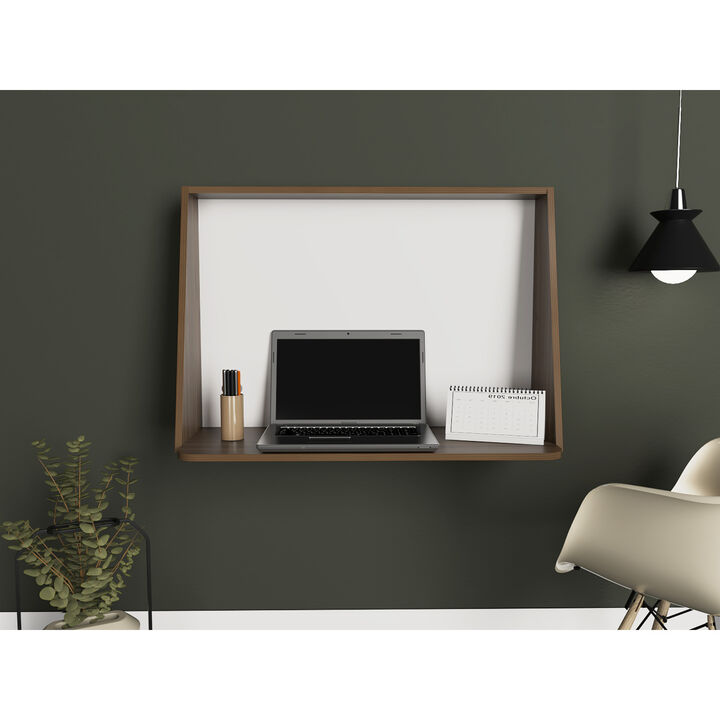 Zambia Wall Desk, Single Shelf - Mahogany White