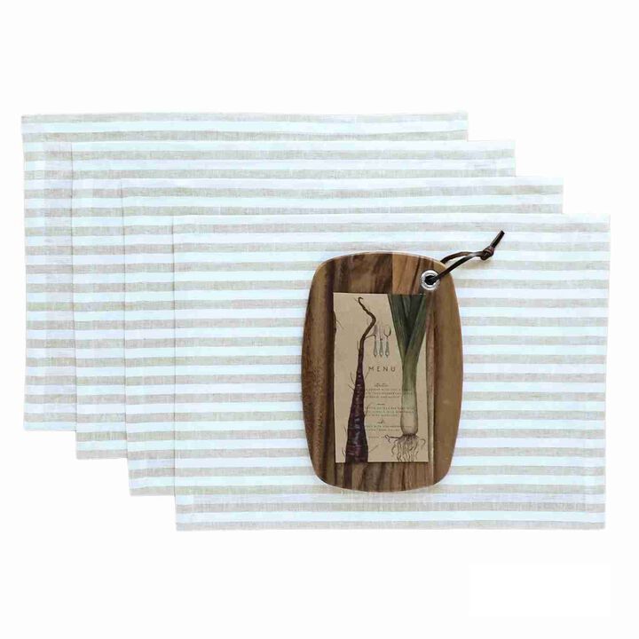 Solino Home 100% Pure Linen 14 x 19 Inch Placemats Set of 4 | Amalfi Stripe