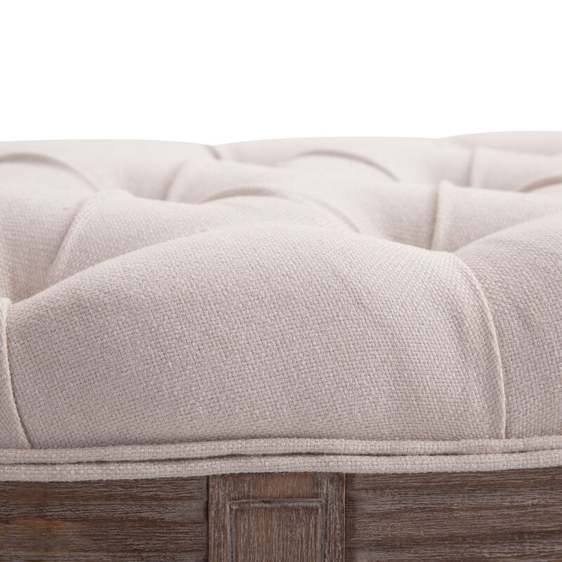 Classic Elegant Velvet Touch Fabric Sitting Ottoman Seat with Rubberwood Legs