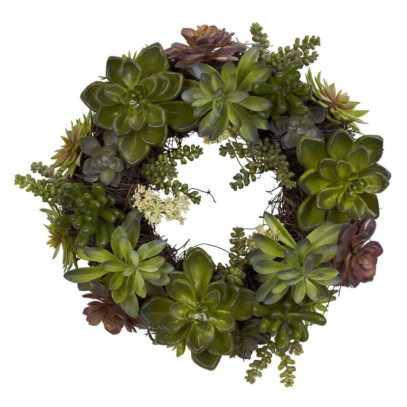 Nearly Natural 20-in Succulent Wreath