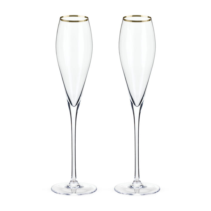 Gold-Rimmed Crystal Champagne Flutes Set of 2