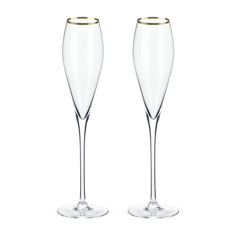 Gold-Rimmed Crystal Champagne Flutes Set of 2